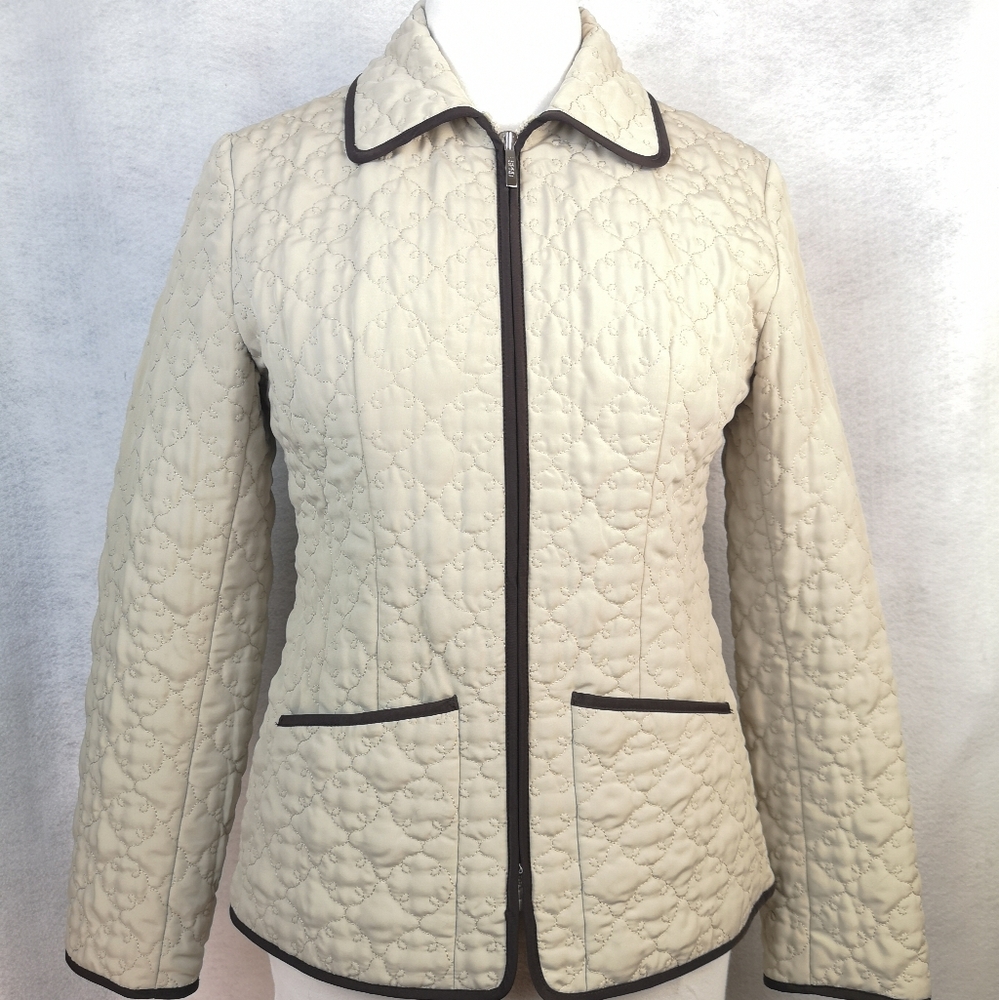 Vtg Esprit Outerwear Womens Size M Quilted Chore Jacket Barn Coat Beige Brown